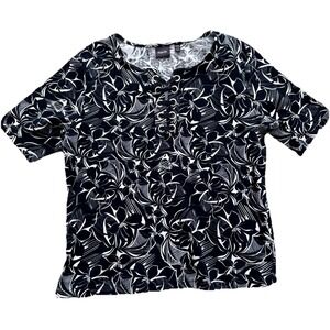 Rafaella Lace-up Short Sleeve Tee Shirt Dark Navy Blue Women's Petite Large